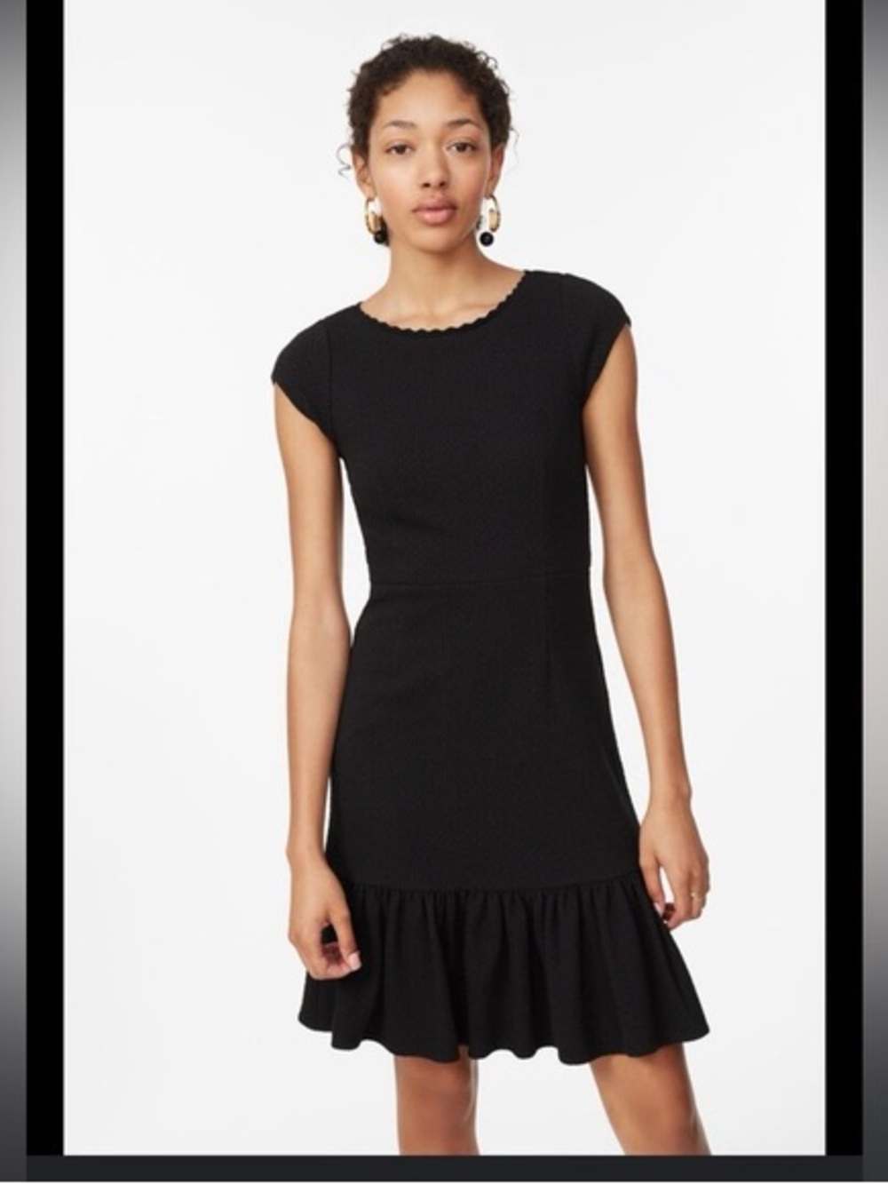 Rebecca Taylor Black Cap-Sleeve Ruffle-Hem Mini Dress